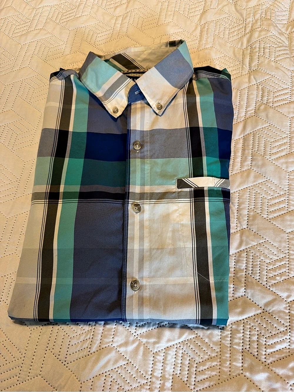 Chaps Plaid Button Down Shirt Blue & Green Medium